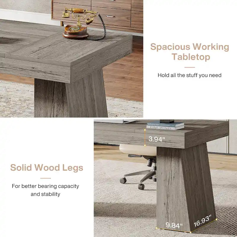 55 Inches Modern Executive Desk, Wood Computer Desk, Business Workstation Desk