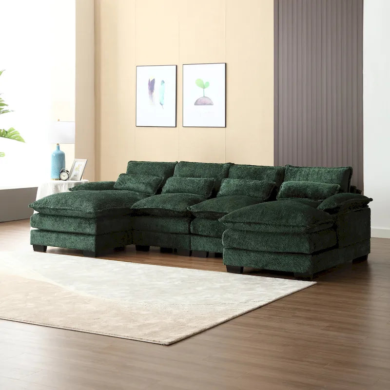110.63 Modern U-Shaped Chenille 4 Seater Sectional Sofa with Double Cushions, 2 Chaise and High-Density Foam