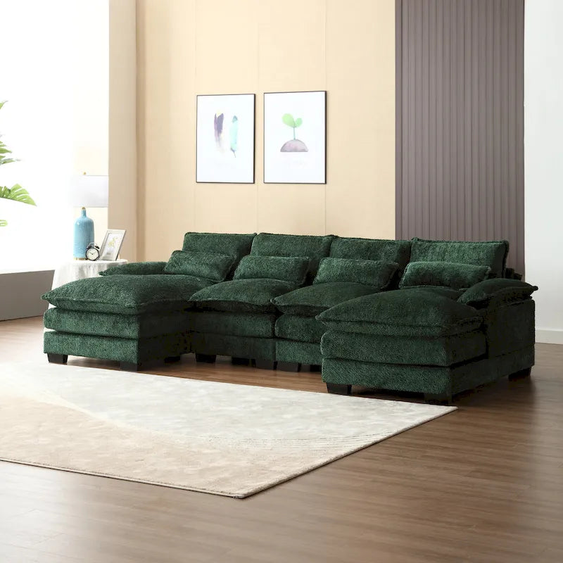 110.63 Modern U-Shaped Chenille 4 Seater Sectional Sofa with Double Cushions, 2 Chaise and High-Density Foam