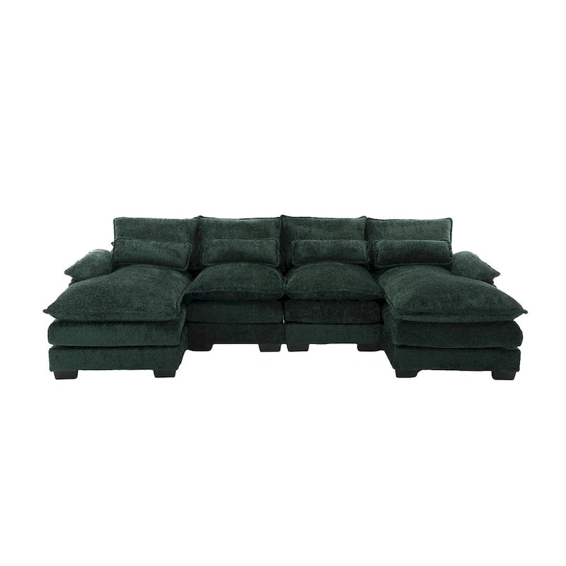 110.63 Modern U-Shaped Chenille 4 Seater Sectional Sofa with Double Cushions, 2 Chaise and High-Density Foam