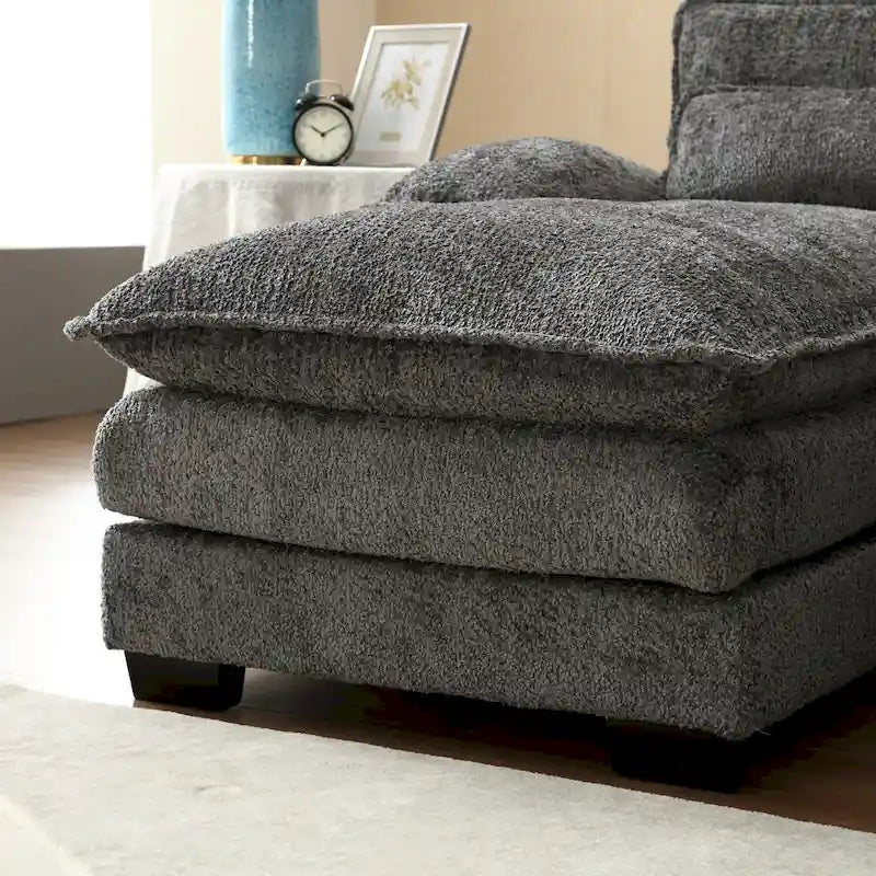 110.63 Modern U-Shaped Chenille 4 Seater Sectional Sofa with Double Cushions, 2 Chaise and High-Density Foam