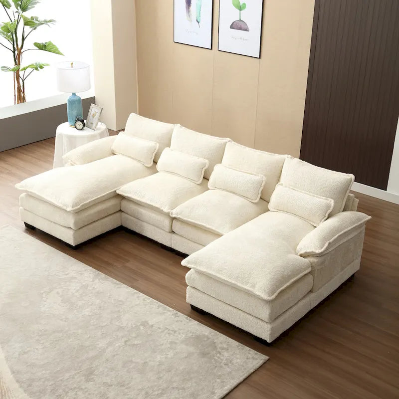 110.63 Modern U-Shaped Chenille 4 Seater Sectional Sofa with Double Cushions, 2 Chaise and High-Density Foam