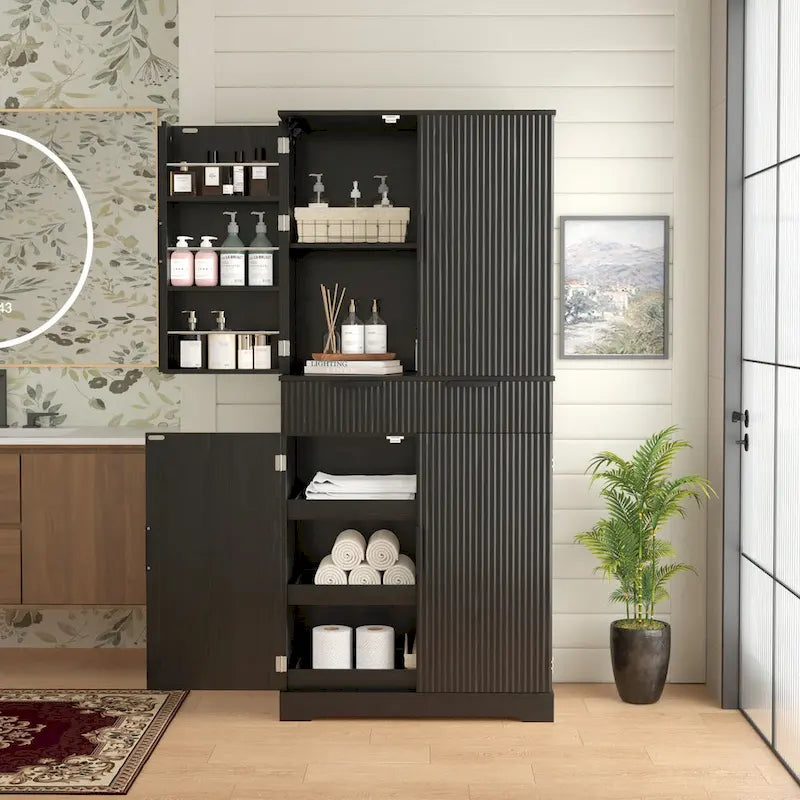 72H Kitchen Pantry Cabinet with 3 Keyboard Drawers,Freestanding Cabinet with 6 Door Shelves Adjustable,Cupboard Storage Cabinet