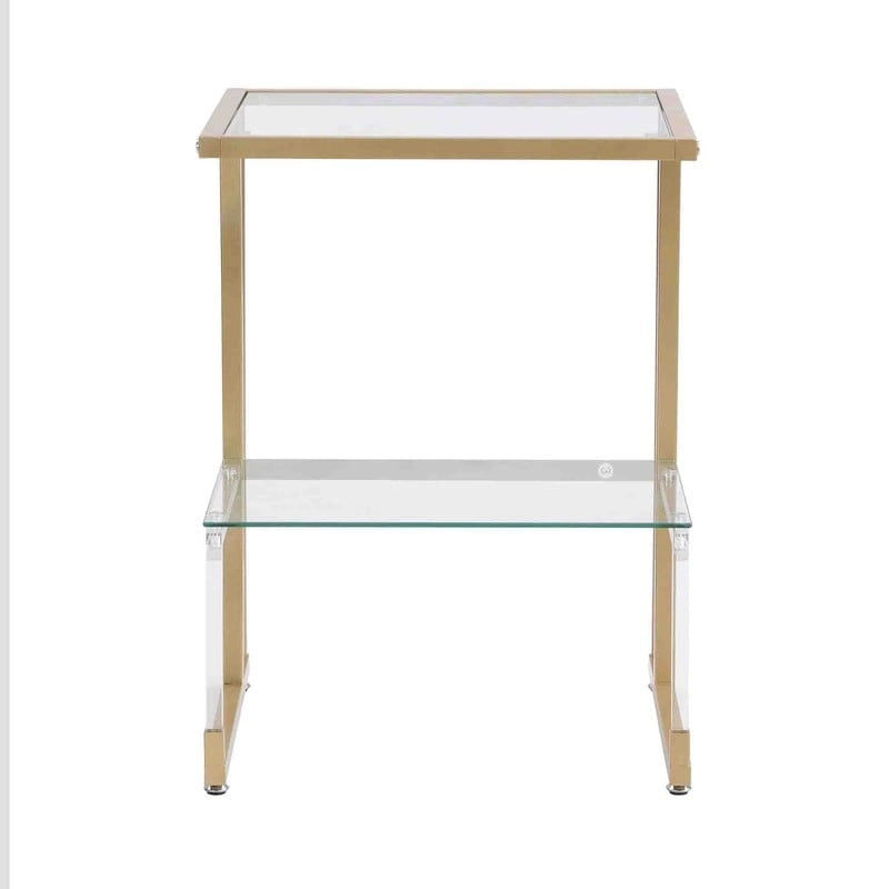 Contemporary Style 2-Tier End Table Sofa Side Table with Tempered Glass Shelves and Metal Frame