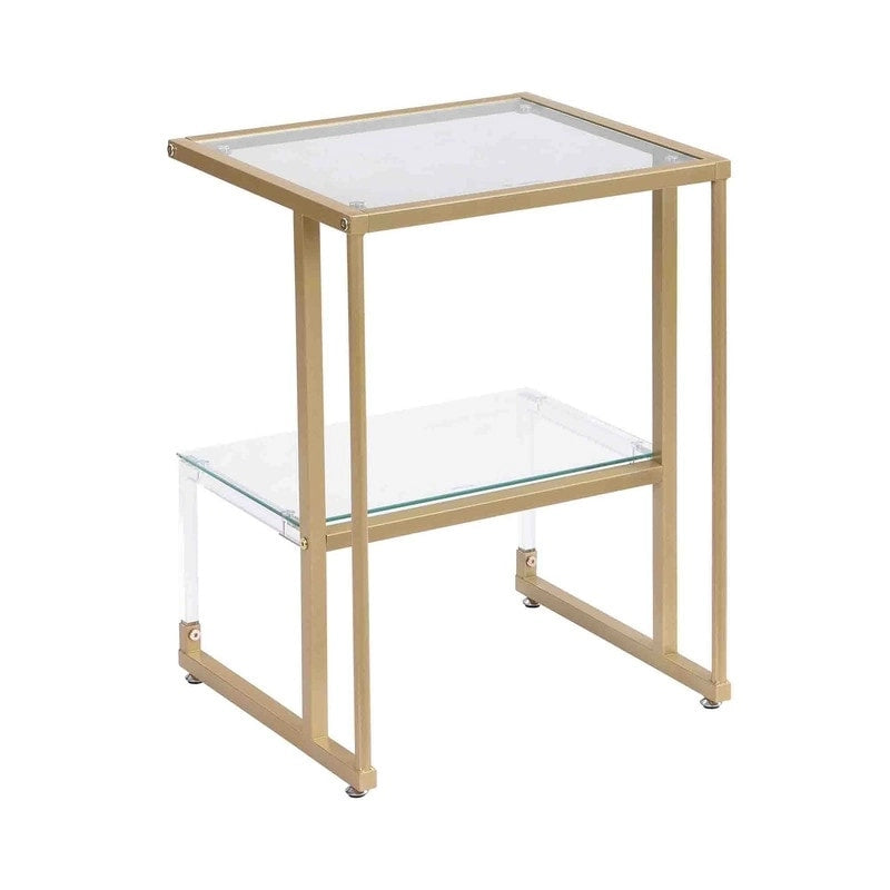 Contemporary Style 2-Tier End Table Sofa Side Table with Tempered Glass Shelves and Metal Frame