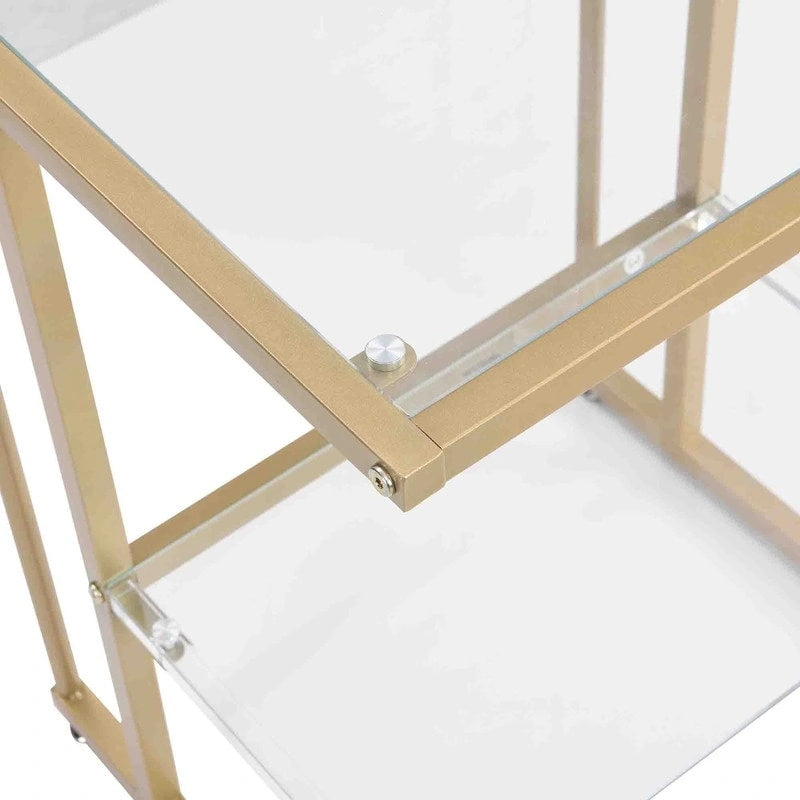 Contemporary Style 2-Tier End Table Sofa Side Table with Tempered Glass Shelves and Metal Frame
