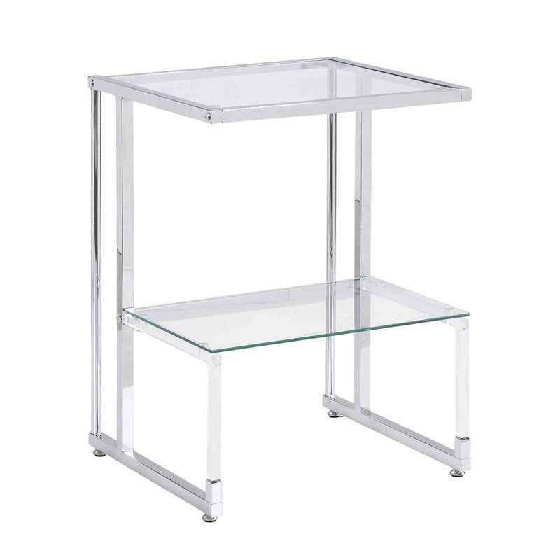 Contemporary Style 2-Tier End Table Sofa Side Table with Tempered Glass Shelves and Metal Frame