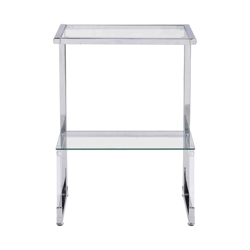 Contemporary Style 2-Tier End Table Sofa Side Table with Tempered Glass Shelves and Metal Frame