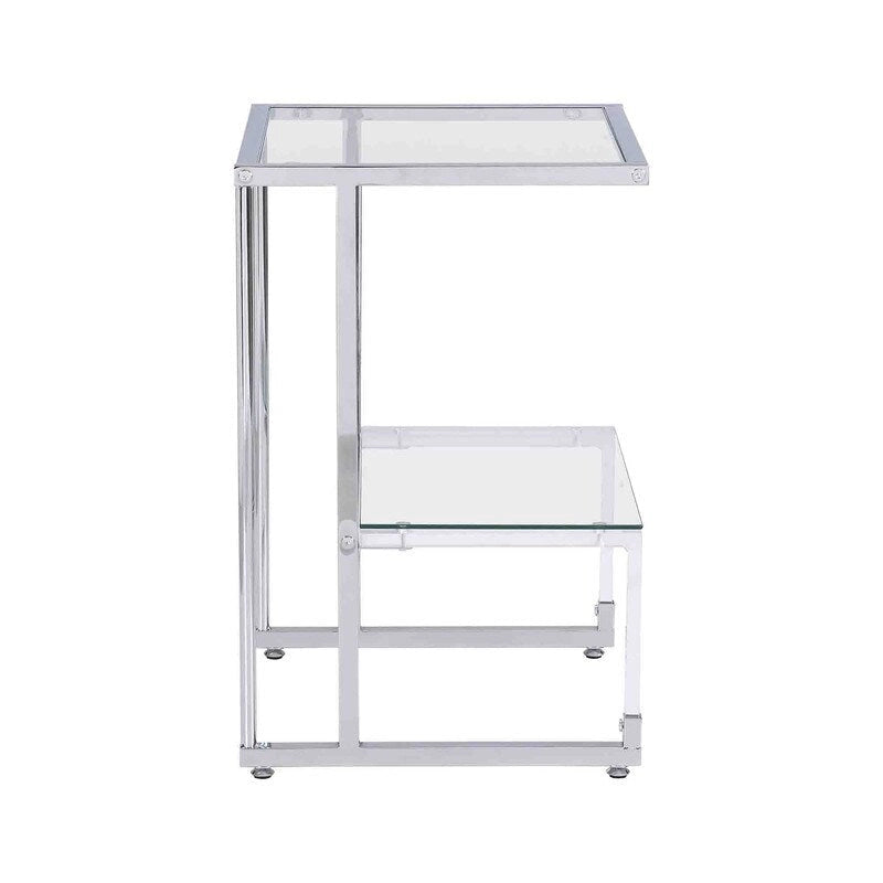 Contemporary Style 2-Tier End Table Sofa Side Table with Tempered Glass Shelves and Metal Frame
