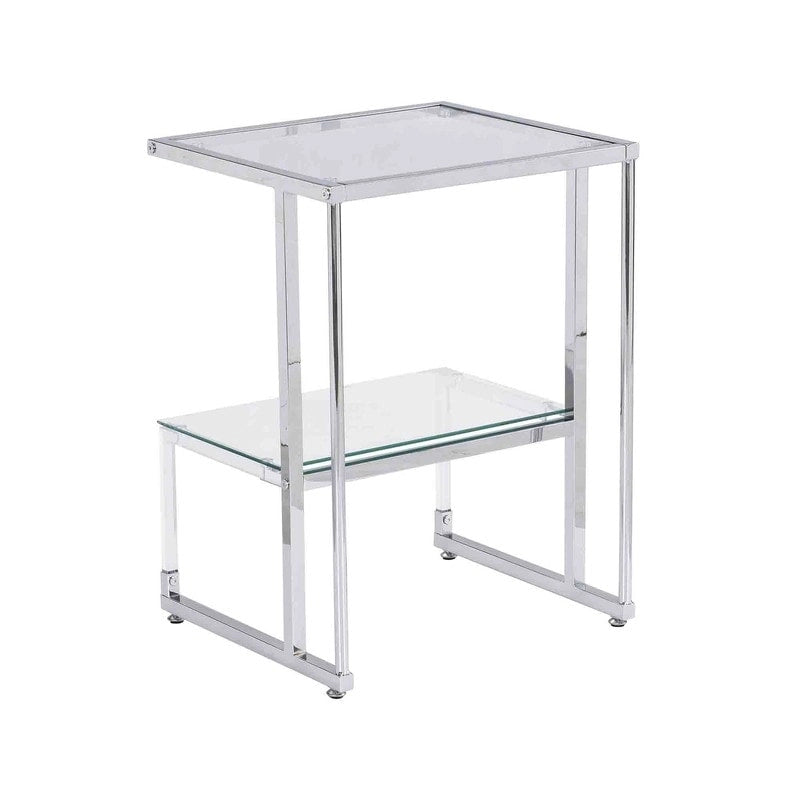 Contemporary Style 2-Tier End Table Sofa Side Table with Tempered Glass Shelves and Metal Frame