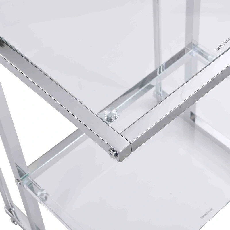 Contemporary Style 2-Tier End Table Sofa Side Table with Tempered Glass Shelves and Metal Frame