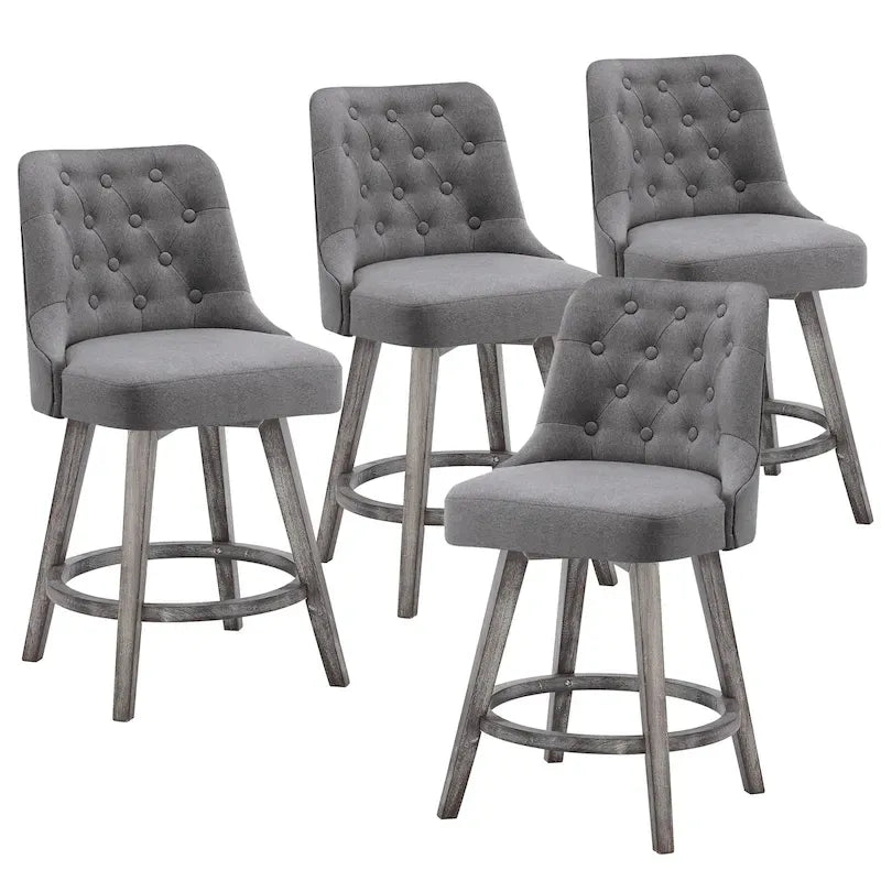 Tufted Swivel Bar Stool with Wood Grain Chair Legs Set of 4