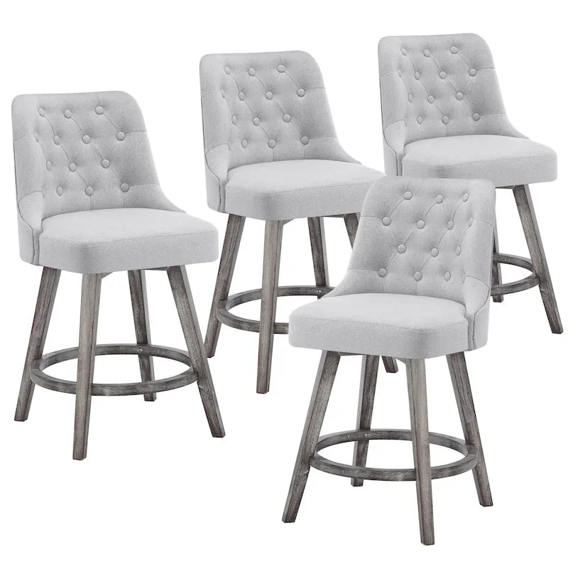 Tufted Swivel Bar Stool with Wood Grain Chair Legs Set of 4