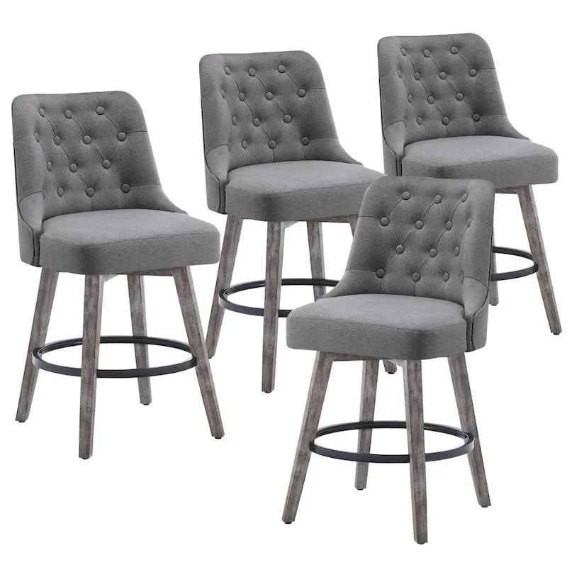 Tufted Swivel Bar Stool with Wood Grain Chair Legs Set of 4