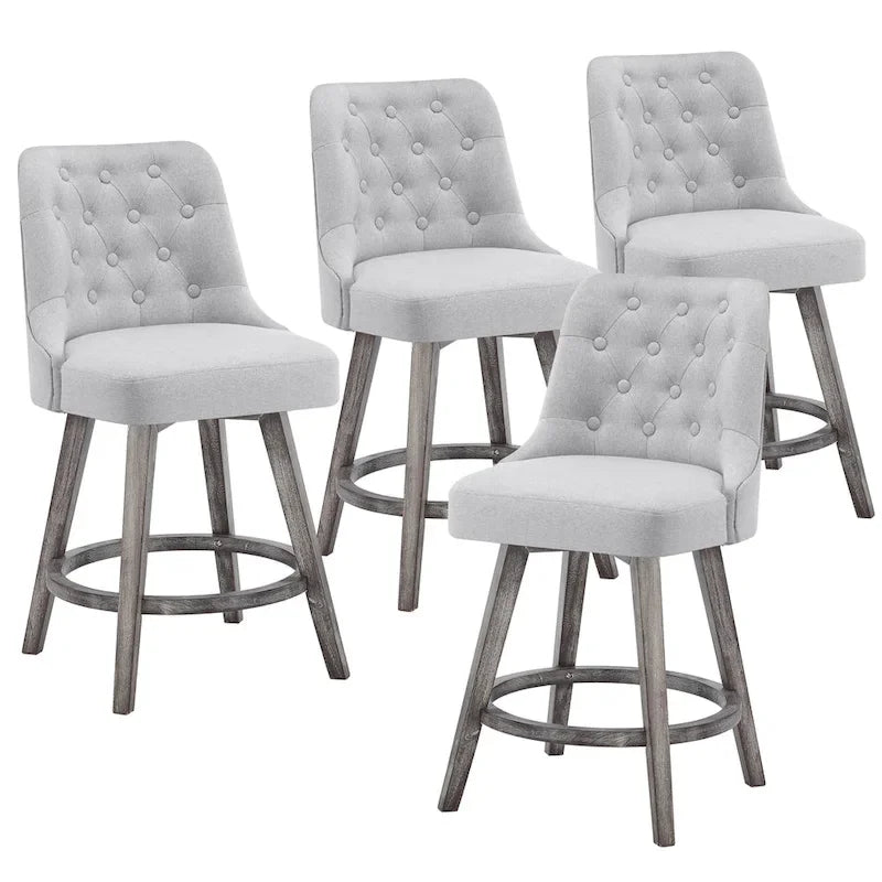 Tufted Swivel Bar Stool with Wood Grain Chair Legs Set of 4