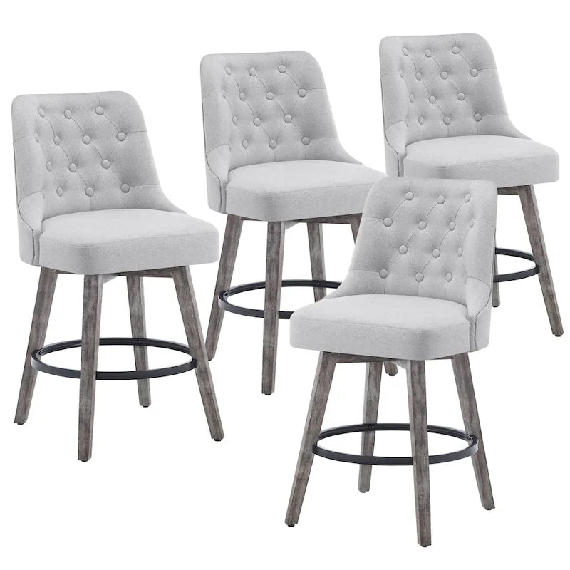 Tufted Swivel Bar Stool with Wood Grain Chair Legs Set of 4