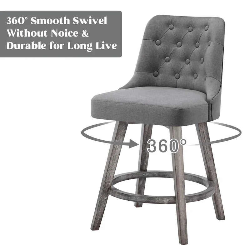Tufted Swivel Bar Stool with Wood Grain Chair Legs Set of 4