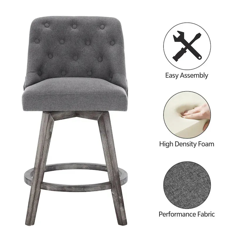 Tufted Swivel Bar Stool with Wood Grain Chair Legs Set of 4