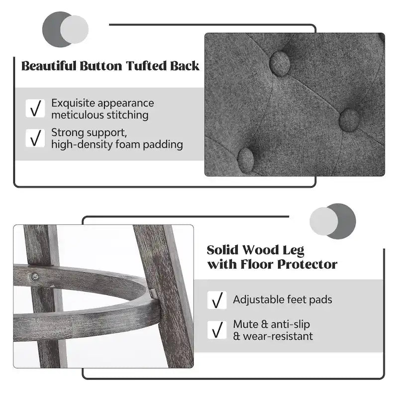 Tufted Swivel Bar Stool with Wood Grain Chair Legs Set of 4