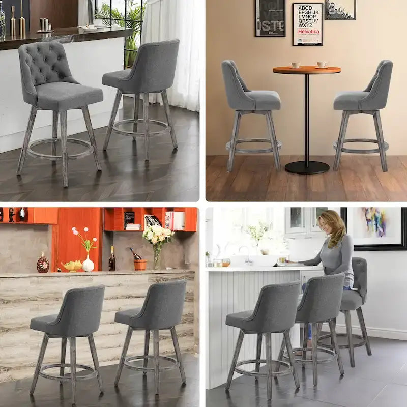 Tufted Swivel Bar Stool with Wood Grain Chair Legs Set of 4