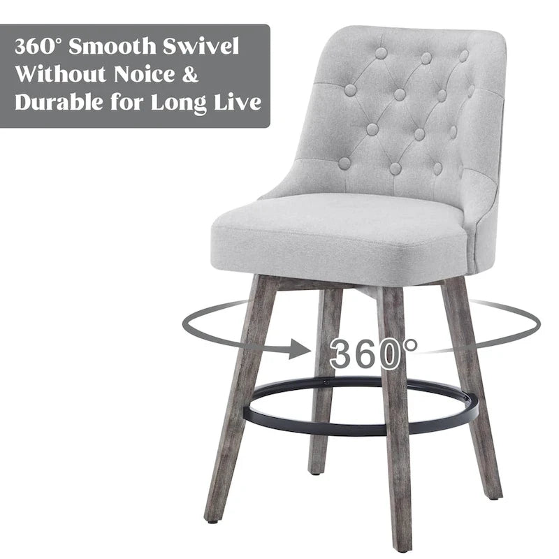 Tufted Swivel Bar Stool with Wood Grain Chair Legs Set of 4