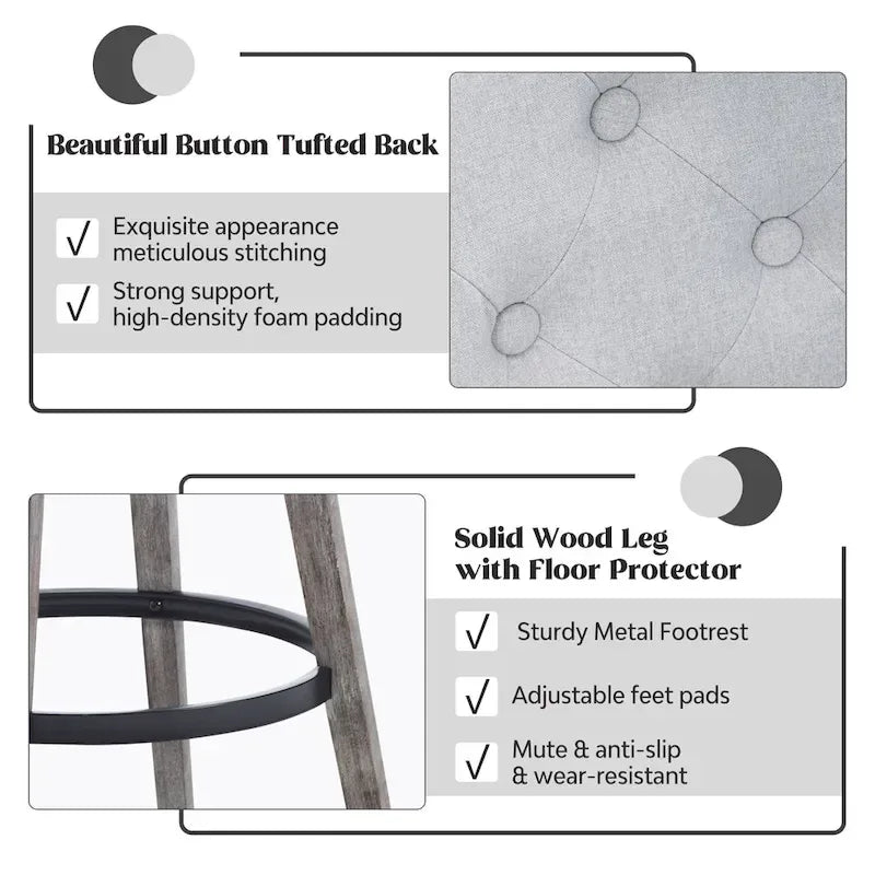 Tufted Swivel Bar Stool with Wood Grain Chair Legs Set of 4