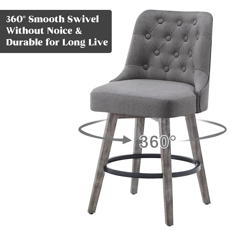 Tufted Swivel Bar Stool with Wood Grain Chair Legs Set of 4