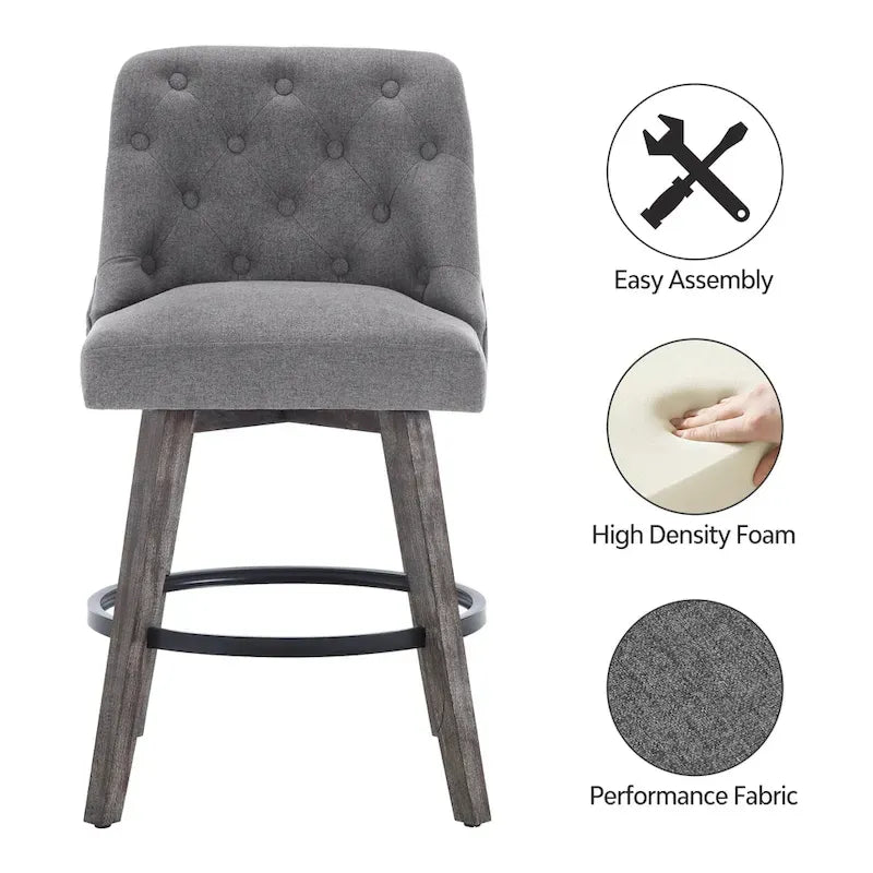 Tufted Swivel Bar Stool with Wood Grain Chair Legs Set of 4