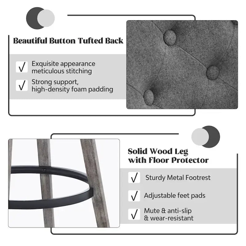 Tufted Swivel Bar Stool with Wood Grain Chair Legs Set of 4