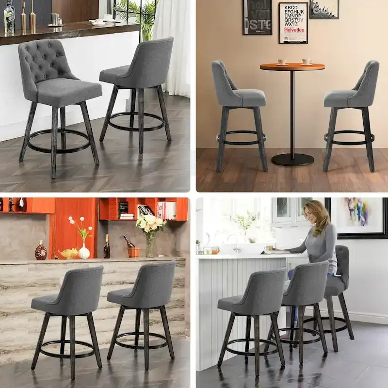Tufted Swivel Bar Stool with Wood Grain Chair Legs Set of 4