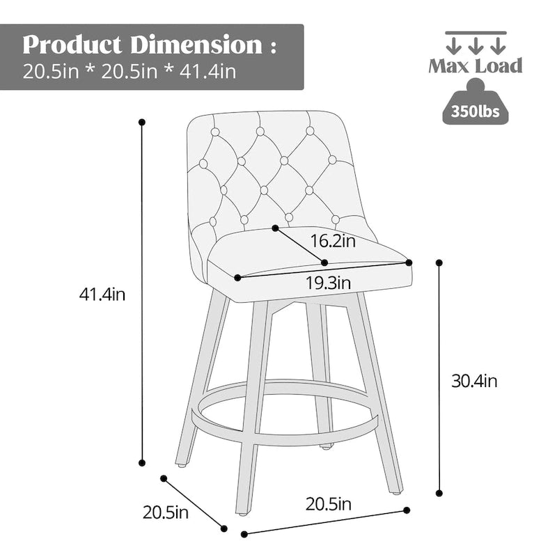 Tufted Swivel Bar Stool with Wood Grain Chair Legs Set of 4