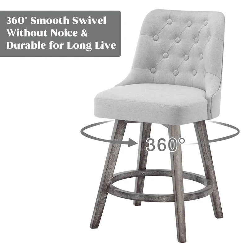 Tufted Swivel Bar Stool with Wood Grain Chair Legs Set of 4