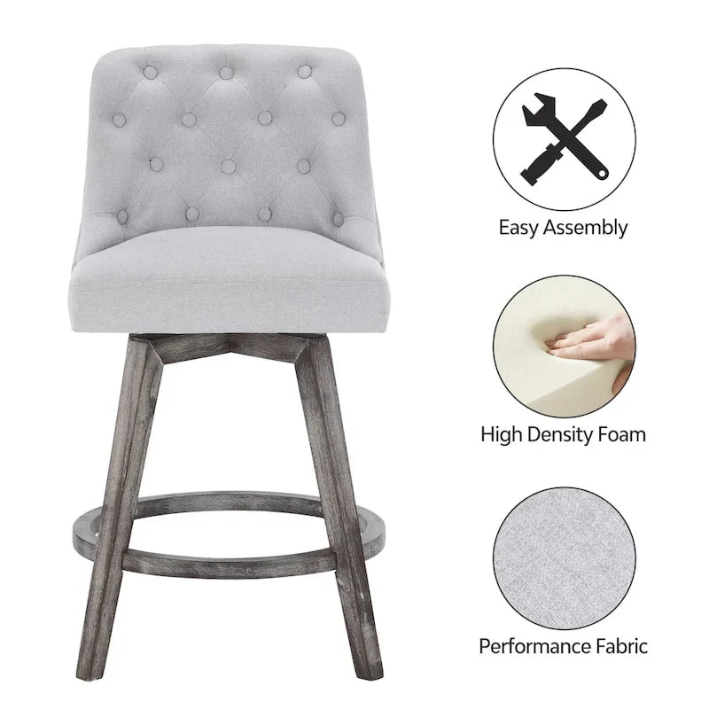 Tufted Swivel Bar Stool with Wood Grain Chair Legs Set of 4