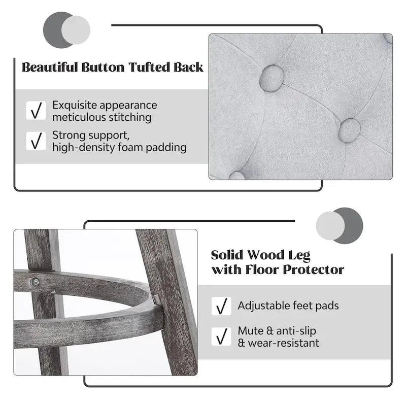 Tufted Swivel Bar Stool with Wood Grain Chair Legs Set of 4