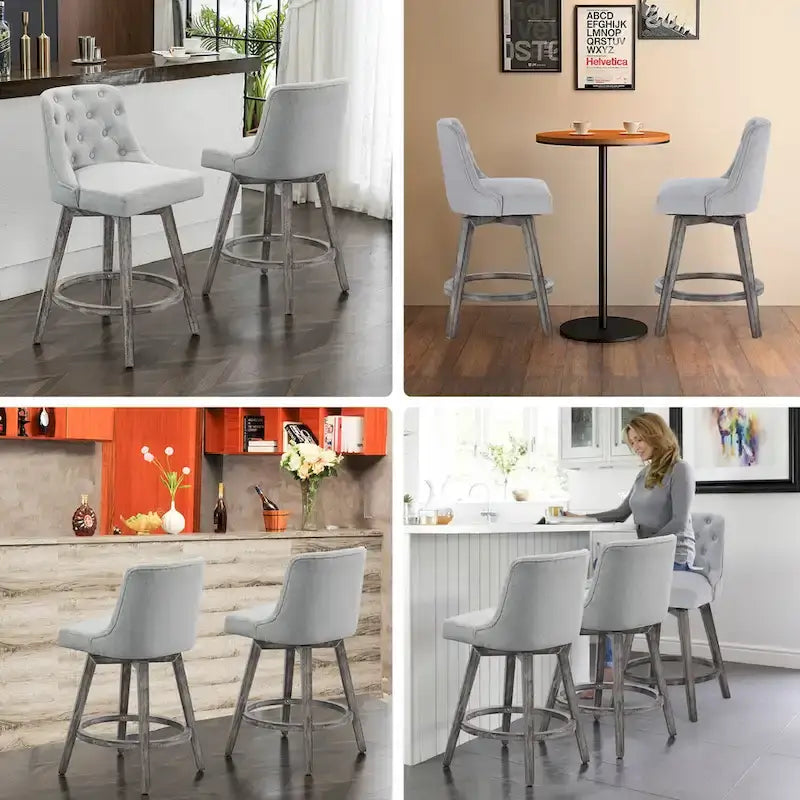 Tufted Swivel Bar Stool with Wood Grain Chair Legs Set of 4