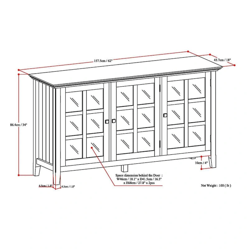 SOLID WOOD 62 inch Wide Transitional Wide Storage Cabinet - 62w x 18d x 34 h