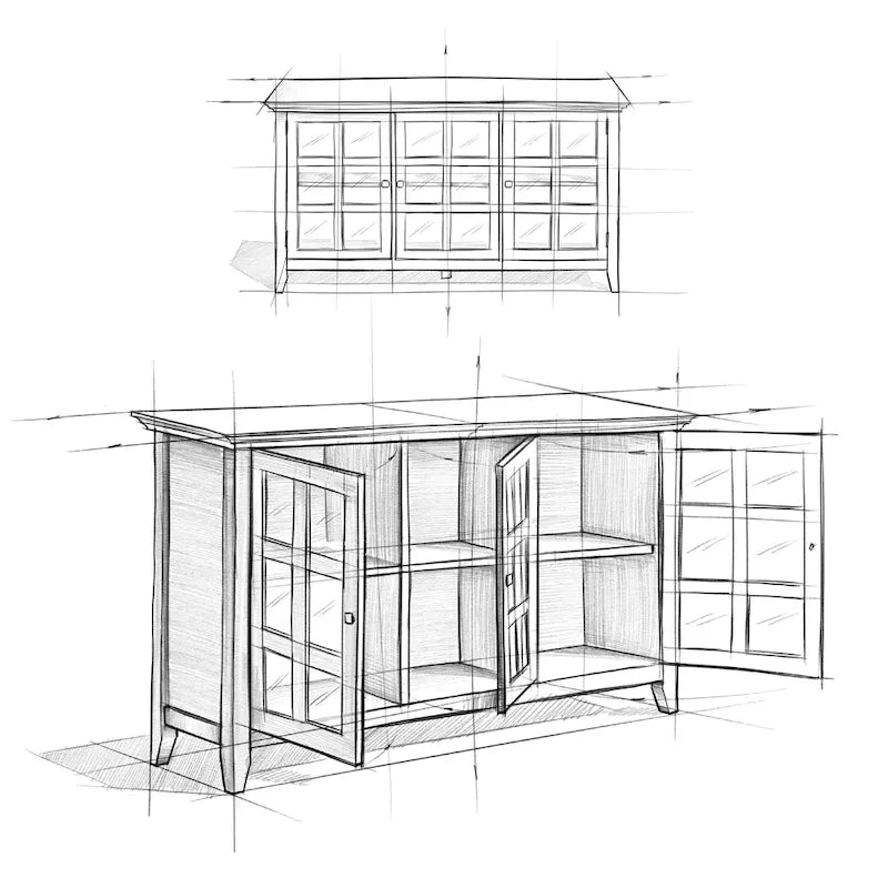 SOLID WOOD 62 inch Wide Transitional Wide Storage Cabinet - 62w x 18d x 34 h