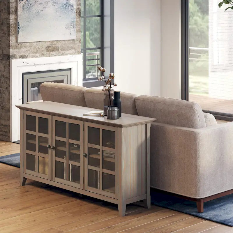 SOLID WOOD 62 inch Wide Transitional Wide Storage Cabinet - 62w x 18d x 34 h