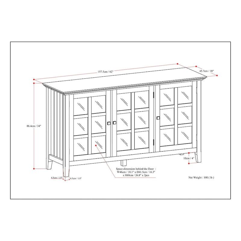 SOLID WOOD 62 inch Wide Transitional Wide Storage Cabinet - 62w x 18d x 34 h