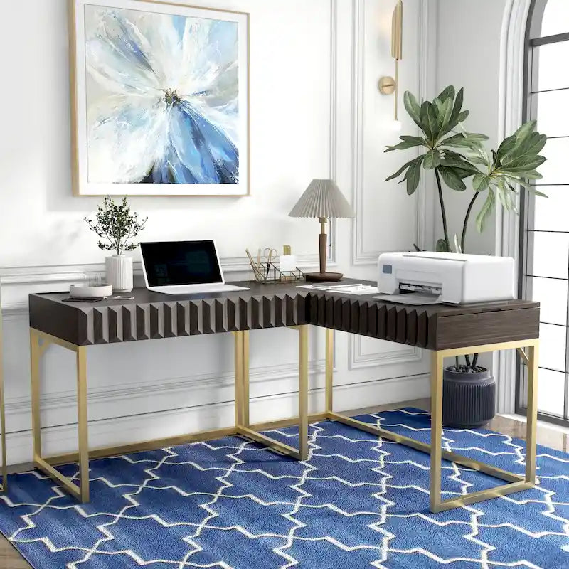 Metal Lift-top L-Shaped Computer Desk with USBs