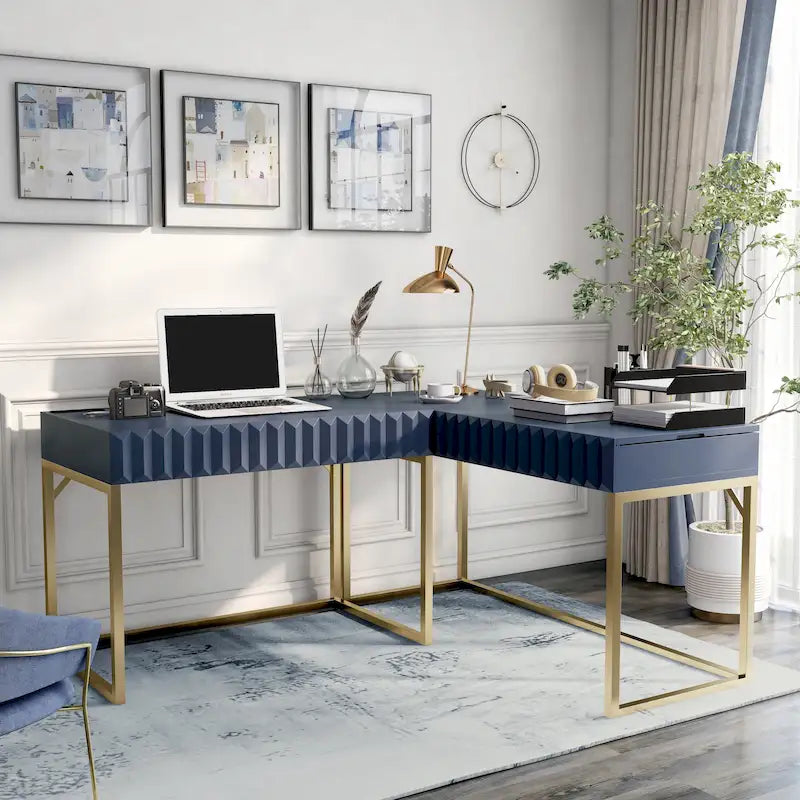 Metal Lift-top L-Shaped Computer Desk with USBs