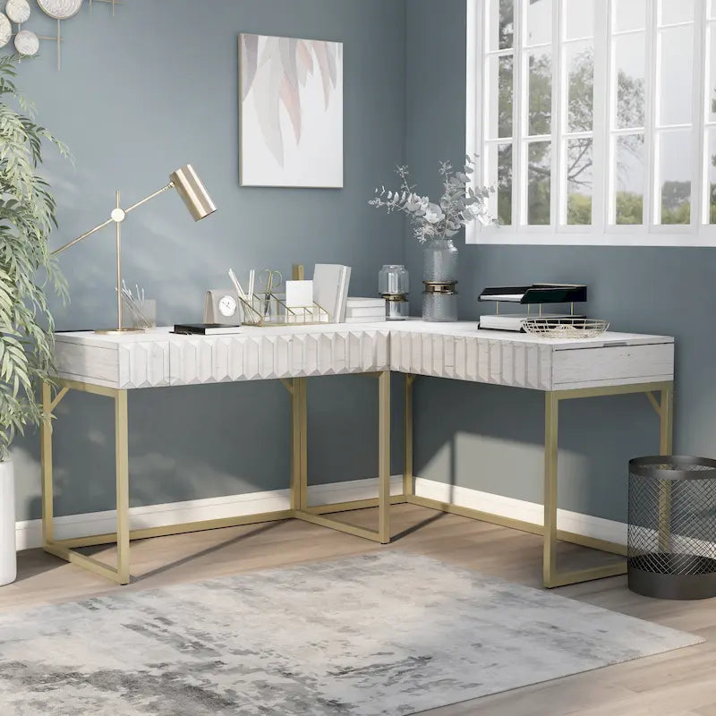 Metal Lift-top L-Shaped Computer Desk with USBs