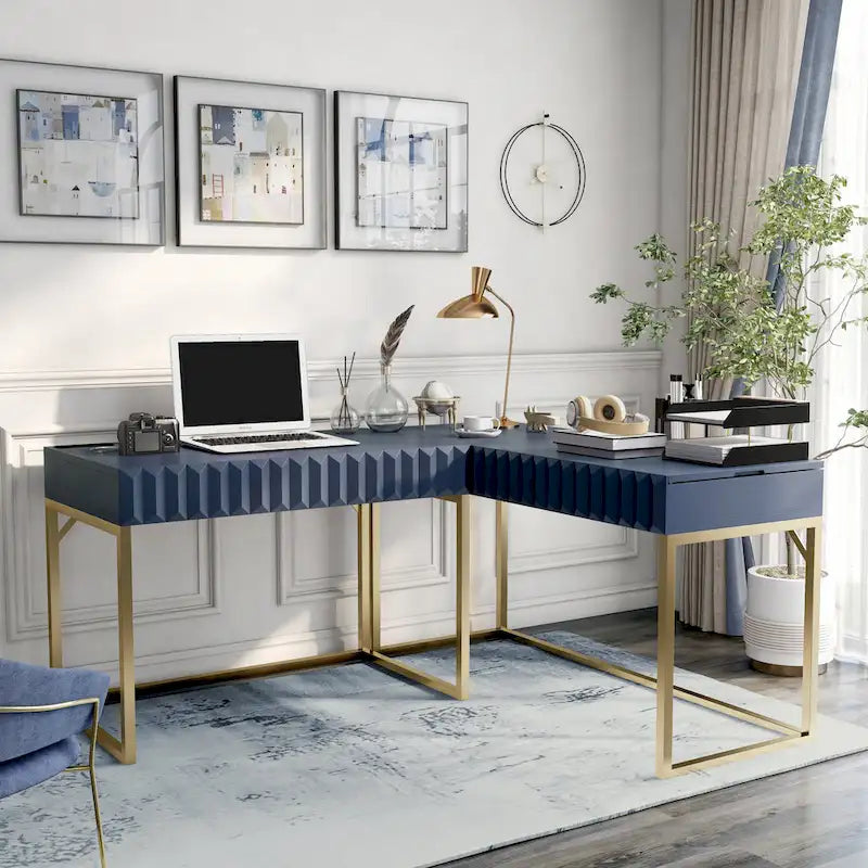 Metal Lift-top L-Shaped Computer Desk with USBs