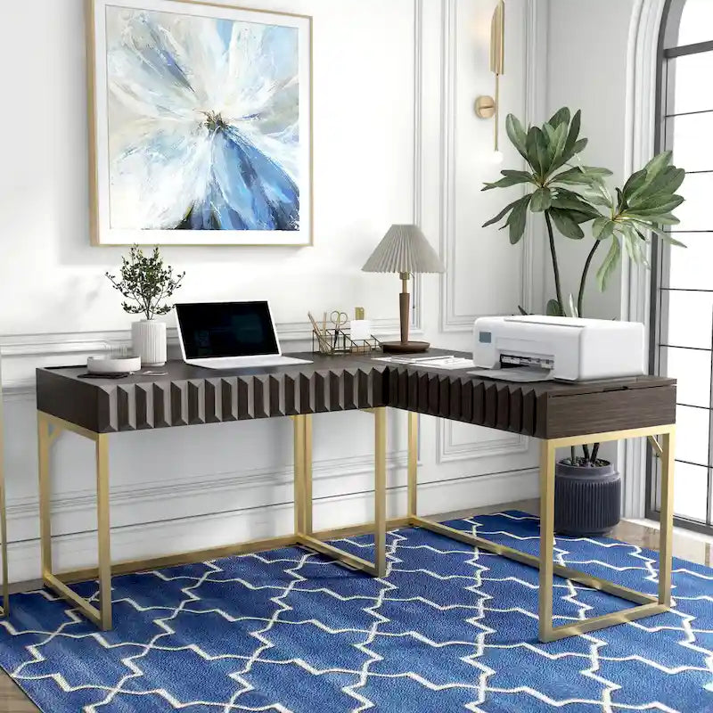 Metal Lift-top L-Shaped Computer Desk with USBs