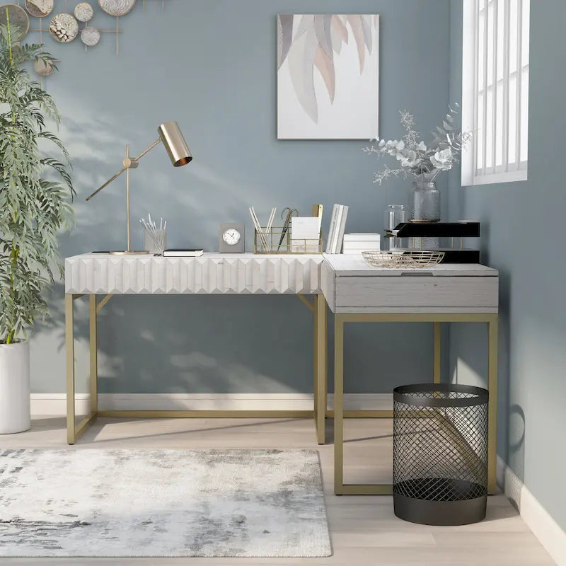Metal Lift-top L-Shaped Computer Desk with USBs