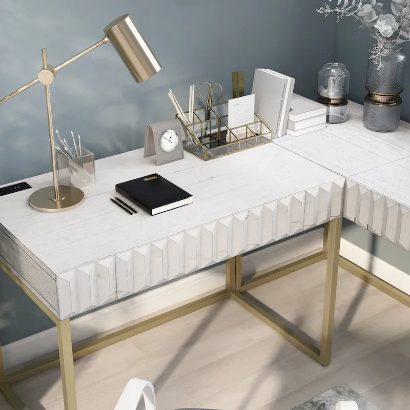 Metal Lift-top L-Shaped Computer Desk with USBs