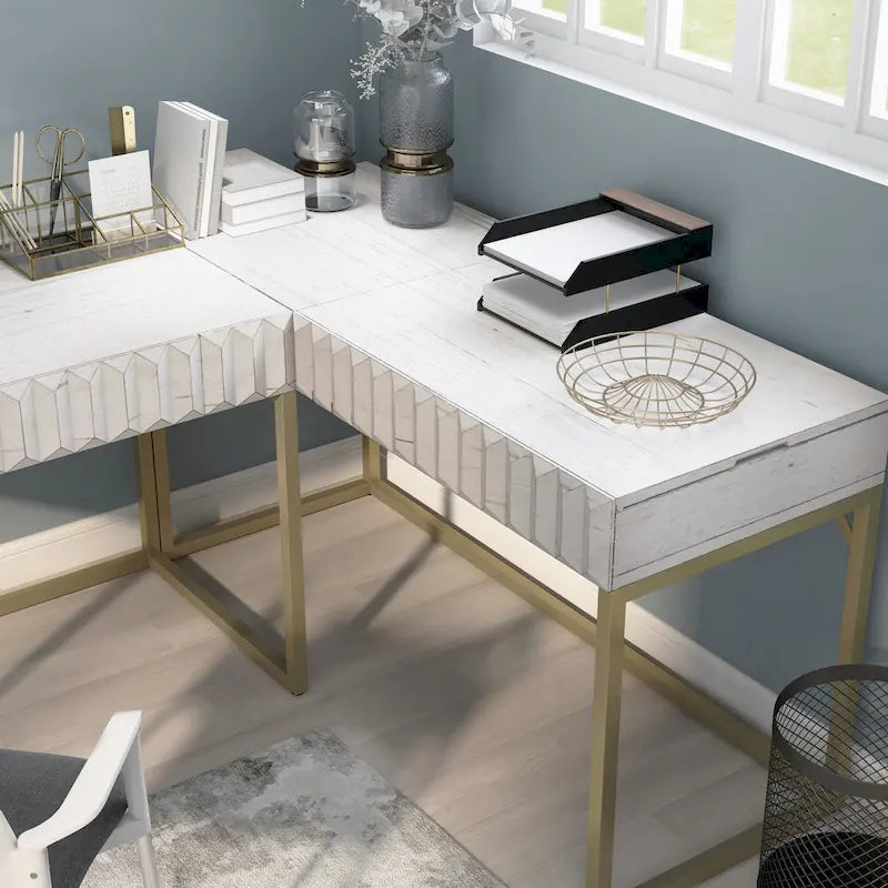 Metal Lift-top L-Shaped Computer Desk with USBs