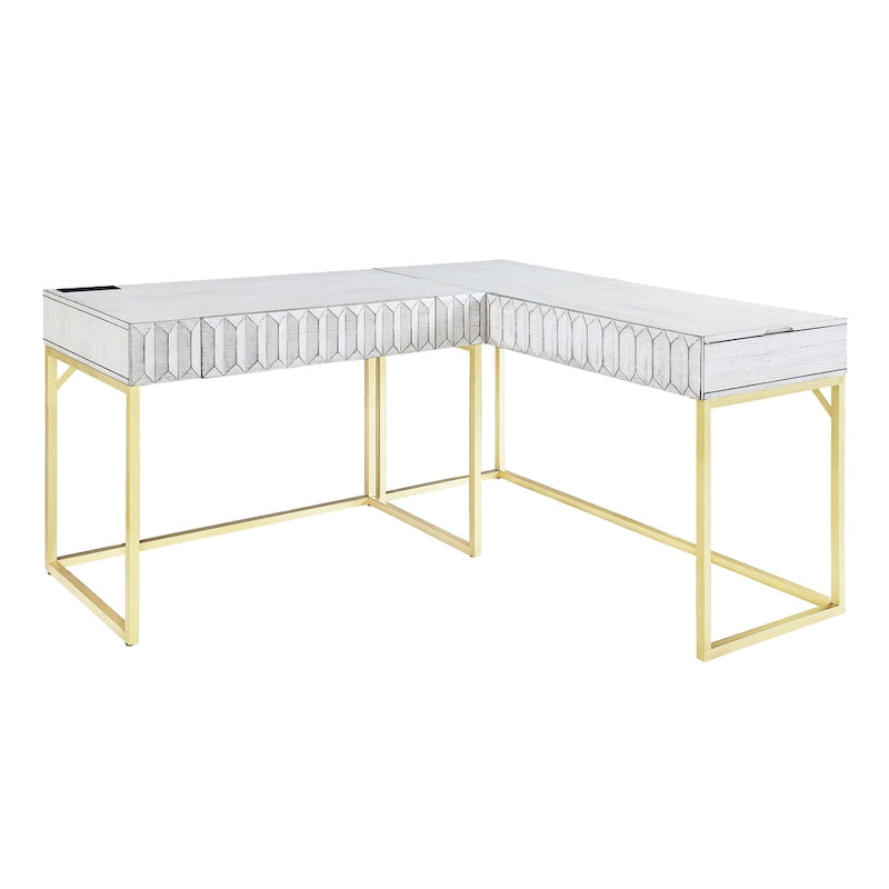Metal Lift-top L-Shaped Computer Desk with USBs