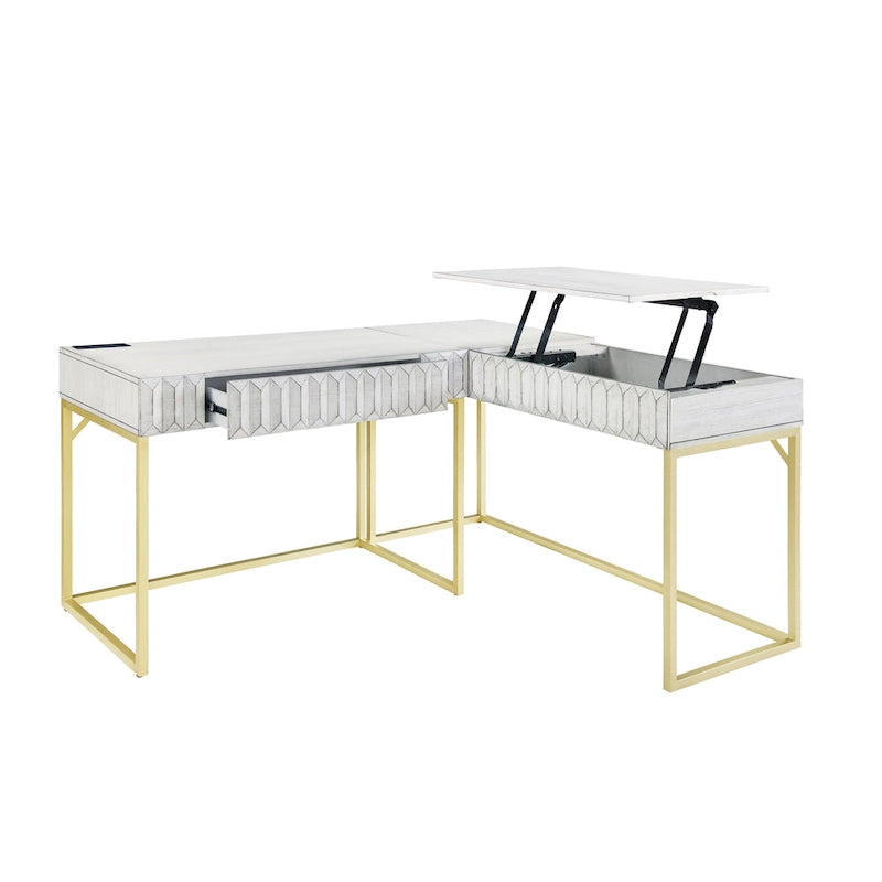 Metal Lift-top L-Shaped Computer Desk with USBs