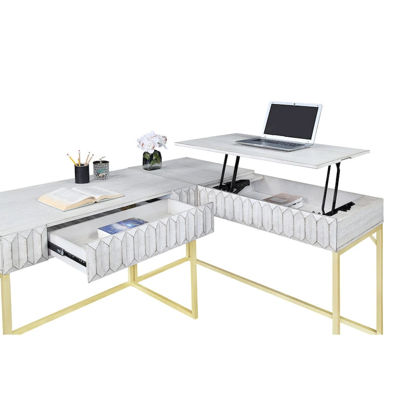 Metal Lift-top L-Shaped Computer Desk with USBs